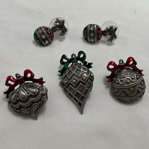 Pewter J.J. Holiday/ Christmas pins(set 3), with Pierced earrings.